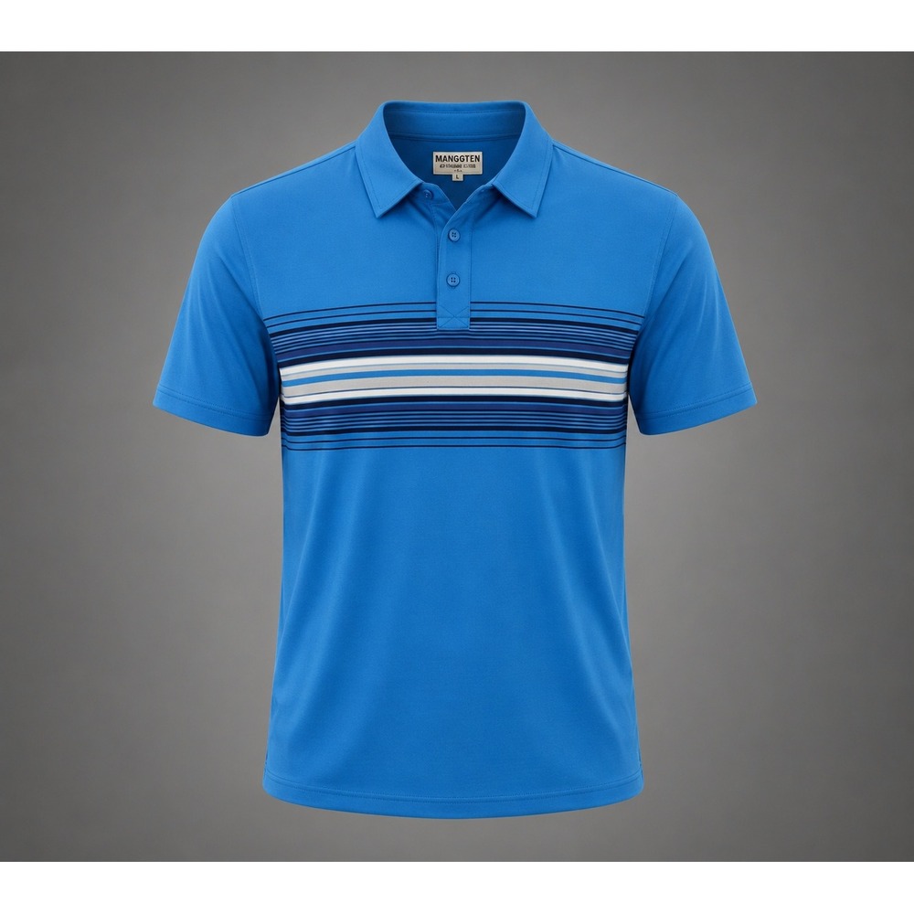 Hang Ten Mens XXL Blue Striped Short Sleeve Cotton Polo Shirt 80380